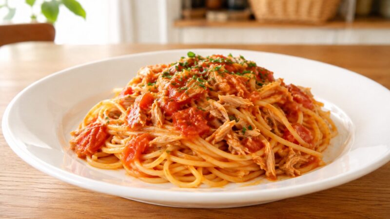 ツナ缶 トマトパスタ 簡単に作れる完成写真